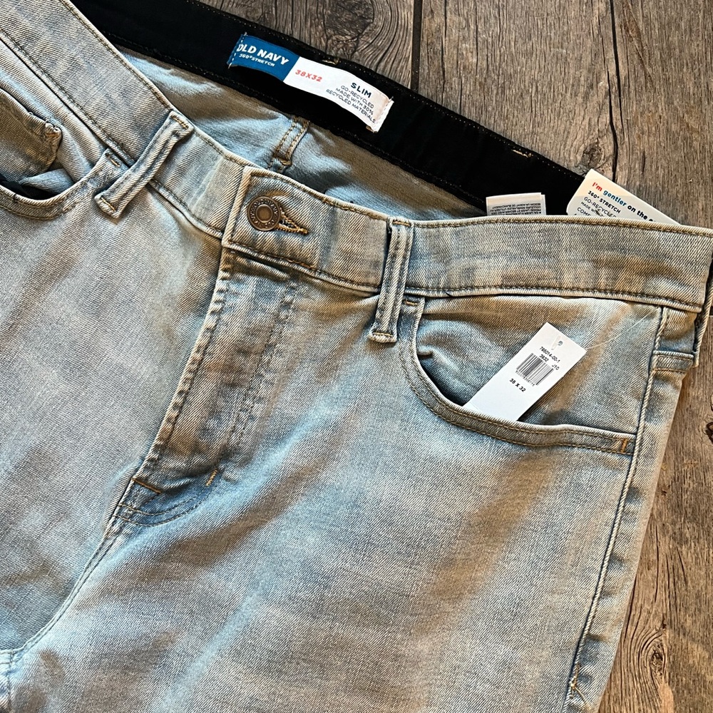 Old Navy Blue Slim Fit Jeans with Casual Distressing - Picture 2 of 2